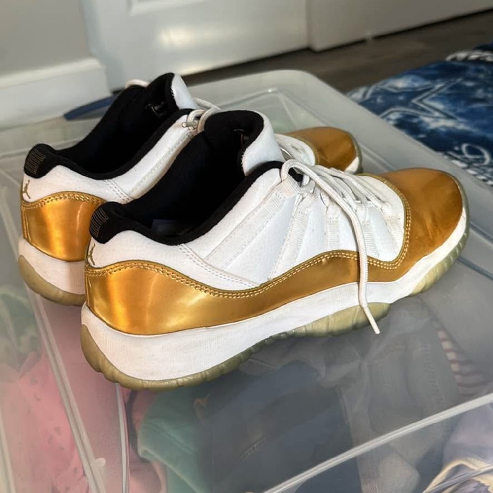 Jordan Women's Gold and White Sneakers